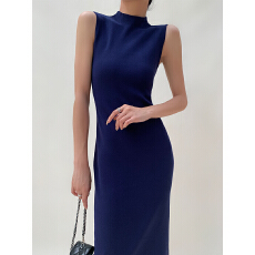 批发韩国半高领修身大弹力冰丝针织连衣裙女夏气质显瘦高级感<b class='q'>OL</b>包臀裙