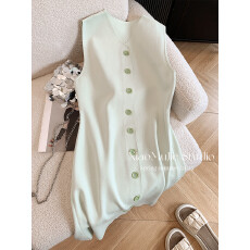 批发广州十三行高货<b class='q'>清仓</b> 豆绿色v领针织<b class='q'>连衣裙</b>女收腰显瘦气质短裙子