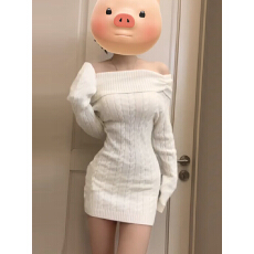 批发韩国一字领漏肩针织毛衣连衣<b class='q'>裙</b>女春季小个子心机<b class='q'>夜店</b>配大衣OL短<b class='q'>裙</b>