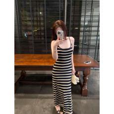 批发韩国条纹冰丝针织背心连衣裙女夏<b class='q'>OL</b>修身显瘦气质吊带内搭打底长裙