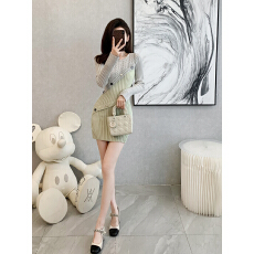 批发韩国拼色不规则针织<b class='q'>毛衣</b>连衣裙女春小个子小香风内搭打底OL包臀裙