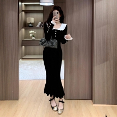 批发配大衣毛衣针织连衣裙女秋冬法式<b class='q'>OL</b>高级感气质鱼尾裙内搭打底长裙