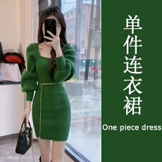 批发韩国高端洋气设计感长袖修身减龄百搭<b class='q'>OL</b>针织毛衣连衣裙秋冬ins潮