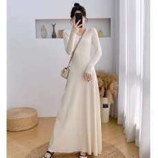 批发韩国高个子超长款<b class='q'>V领</b>配大衣到脚踝针织毛衣<b class='q'>连衣裙</b>秋冬内搭打底裙