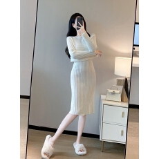 批发韩国针织毛衣<b class='q'>套装</b>两件套连衣裙女秋冬气质<b class='q'>名媛</b>OL温柔慵懒风中长款