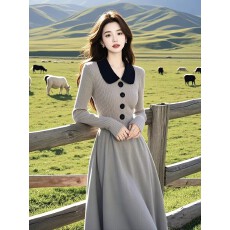 批发韩国冬天冷淡<b class='q'>系</b>独特别致气质小香风高级感大衣内搭针织毛衣连衣裙