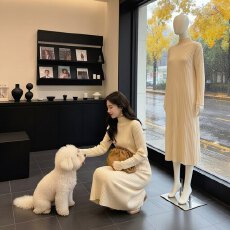 批发<b class='q'>韩国</b>宽松遮肚半高领加厚针织毛衣<b class='q'>连衣裙</b>秋冬内搭外穿打底过膝长裙