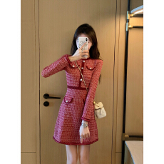 批发韩国圣诞节订<b class='q'>婚礼</b><b class='q'>服</b><b class='q'>敬酒</b><b class='q'>服</b>红色小香风连衣裙气质名媛高级感毛衣裙