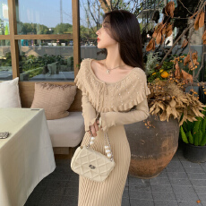 批发<b class='q'>韩国</b>大方得体绝美法式针织<b class='q'>连衣裙</b>女2025新款独特漂亮气质收腰长裙