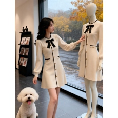 批发<b class='q'>韩国</b>轻熟御姐法式针织裙女2025秋冬新款高级感蝴蝶结收腰<b class='q'>连衣裙</b>女