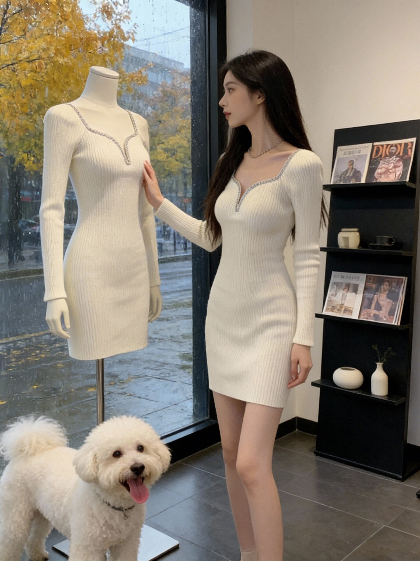 MY16079# 韩国重要场合高端精致高级感巨好看小个子烫钻针织毛衣连衣裙女裝貨源服裝批發