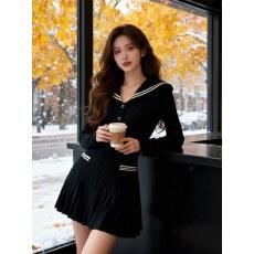 批发韩国法式海军领针织连衣<b class='q'>裙</b>女2026春季新款学院风收腰显瘦气质<b class='q'>裙</b>子