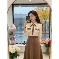 批发<b class='q'>韩国</b>轻熟优雅风针织连衣裙女2025秋冬新款高级感洋气收腰显瘦长裙