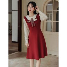批发韩国秋冬季新款红色新年战袍穿搭小个子修身内搭<b class='q'>连衣裙</b>针织毛衣裙