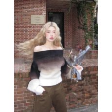 韩国渐变一字肩毛衣高级感女秋冬新款宽松显瘦慵懒性感针织衫上衣