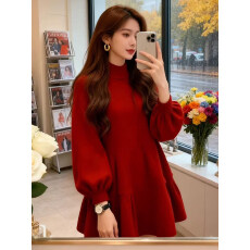 批发韩<b class='q'>系</b>荷叶边灯笼袖连衣裙女2026春装新款宽松时尚慵懒感巨好看裙子