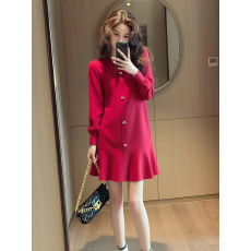 批发韩国早春新年气质配大衣内搭打底新年本命年红色针织连衣裙鱼尾裙