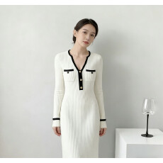 批发韩国2026春装新款法式复古长<b class='q'>裙</b><b class='q'>收腰</b>显瘦气质紧身打底长袖连衣<b class='q'>裙</b>女