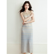 批发韩国渐变色冰丝针织裙女春夏新款法式优雅气质无袖背心连衣裙长裙