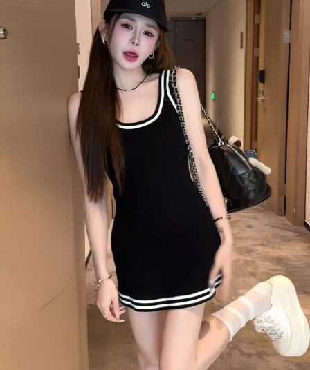 한국 패션 캐주얼 광장 칼라 얼음 실크 조끼 슬립 드레스 작은 키 신선함 학원 스타일 ol 미니 스커트