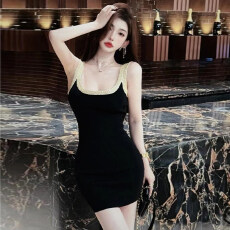 批发韩国U领吊带亮片冰丝连衣<b class='q'>裙</b>女夏修身显瘦小个子心机OL包臀背心<b class='q'>裙</b>