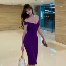 批发韩国气质名媛御姐<b class='q'>夜店</b>风裸肩大V一字领收腰修身包臀OL冰丝<b class='q'>连衣裙</b>