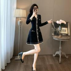 批发韩国气质名媛巴尔曼港式复古千金少女小香风针织毛衣连衣裙打底裙