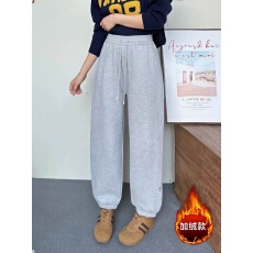 批发2025冬季加绒<b class='q'>运动裤</b>女宽松简约束脚卫裤保暖高腰显瘦哈伦休闲裤子