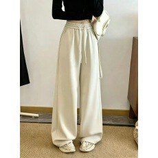 批发糯米裤<b class='q'>女</b>加绒加厚冬季新款慵懒垂感软糯宽松窄版直筒休闲阔腿长裤