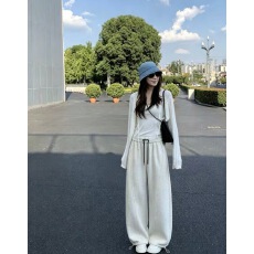 批发2026冬季新款加绒加厚弯刀休闲裤女抽绳阔腿运动卫裤宽松<b class='q'>哈伦</b><b class='q'>长裤</b>