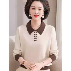 批发2025新款洋气妈妈春装长袖T恤中老年女<b class='q'>上衣</b>50岁针织<b class='q'>打底</b>小衫套装
