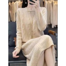 批发外贸原单品牌撤柜断码<b class='q'>清仓</b>羊毛<b class='q'>连衣裙</b>旗袍领盘扣毛衣裙针织羊绒裙