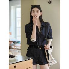 批发且可ChillCozy 森野 莱赛尔棉混纺韩系套装牛仔<b class='q'>衬衫</b>短裤两件套女