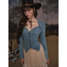 批发LaceMade 丹宁骑士 法式牛仔设计感蓝色长袖鱼骨上衣百搭修身外套