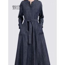 批发复古文艺风<b class='q'>牛仔裙</b>长袖连衣裙女2025秋季新款大口袋收腰裙子女