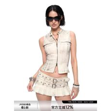 批发申留真同款JYOSEI角色原创做旧抹脏迷你百褶短裙背心女辣妹风套装