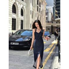 批发ZQ子晴/3.25 港岛玫瑰＇立体花朵露背<b class='q'>牛仔</b>连衣裙夏季新款修身<b class='q'>长裙</b>