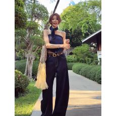 批发韩版设计感小众气质高级感抹胸<b class='q'>背心</b>女夏季辣妹风阔腿<b class='q'>牛仔</b>裤两件套