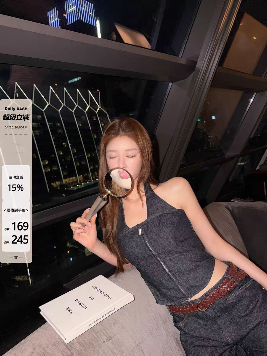 4 20offduty 행침 목 지퍼 조끼 데님 맨위 없음 허리 머리 데님 스트레이트 긴 바지