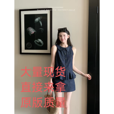 批发杨小卷 莱赛尔天丝亚麻MIU系<b class='q'>娃娃领</b>牛仔套装夏荷叶边<b class='q'>上衣</b>马甲衬衫