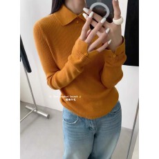 批发欧洲站2025秋季新款欧货翻领纯色细羊毛针织衫简约显瘦百搭打底衫