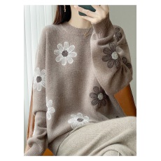 批发2025<b class='q'>新款</b>女圆领套头毛衣宽松慵懒风针织<b class='q'>打底衫</b>上衣