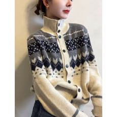 批发复古提花高领羊毛针织开衫女欧洲站2025冬装<b class='q'>新款</b>欧货女装<b class='q'>打底衫</b>潮