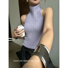 批发2025<b class='q'>秋</b>上新 半高领挂脖前后两穿针织背心韩系内搭修身显瘦上衣