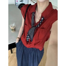 批发韩系设计感polo领配丝巾无袖衬衫2025夏季新款女气质减龄小众上衣