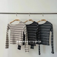 批发<b class='q'>韩国</b><b class='q'>正品</b><b class='q'>代购</b>2025秋季新款时尚百搭舒适休闲宽松条纹长袖T恤