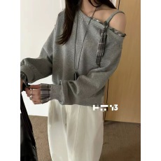 批发镜服饰2025女秋款时尚潮流格子拼接假两件长袖<b class='q'>卫衣</b>宽松显瘦
