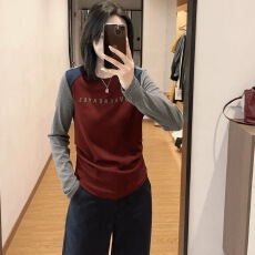 批发拼接撞色长袖<b class='q'>T</b><b class='q'>恤</b>女装秋冬季2025新款时尚百搭字母洋气打底衫上衣