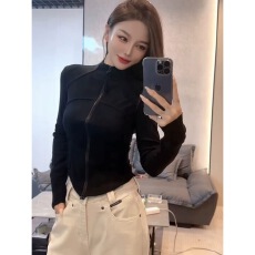 批发美式<b class='q'>运动</b>风立领短款卫衣外套女春秋灰色<b class='q'>修身</b>时尚气质拉链开衫上衣