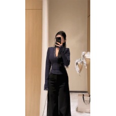 批发纯欲风磨毛加厚V领蕾丝打底衫女早秋款叠穿皮草内搭<b class='q'>小衫</b>短款上衣